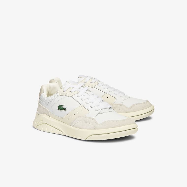 Lacoste Game Advance Luxe Deri and Süet Sneakers Beyaz Gri | FLpzgx1R