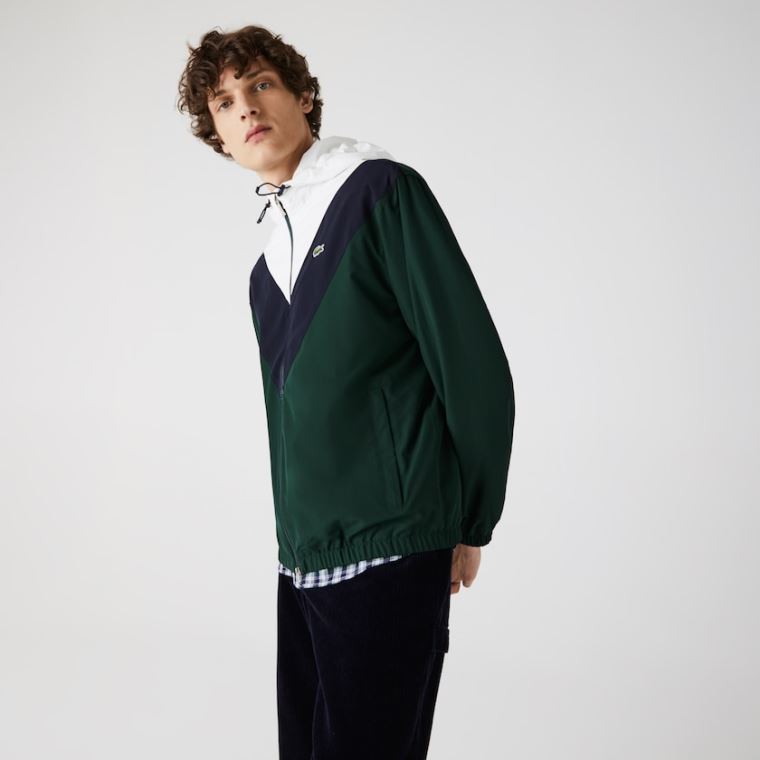 Lacoste Hafif Colorblock Kukuletalı Jacket Yeşil Lacivert Mavi Beyaz | zW5iexQc