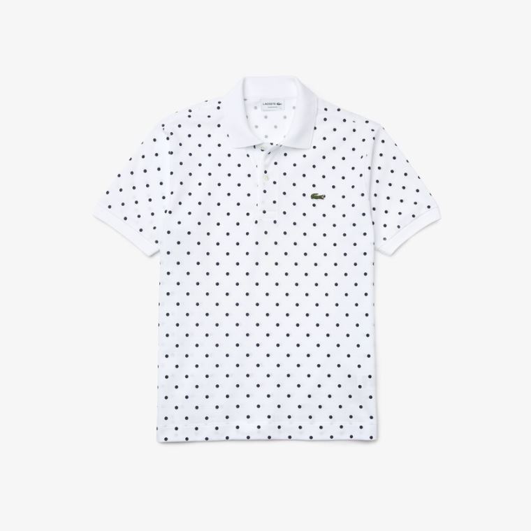 Lacoste Klasik Fit Polka Dot Pamuklu Piqué Polo Beyaz Lacivert Mavi | OkXD1xtX