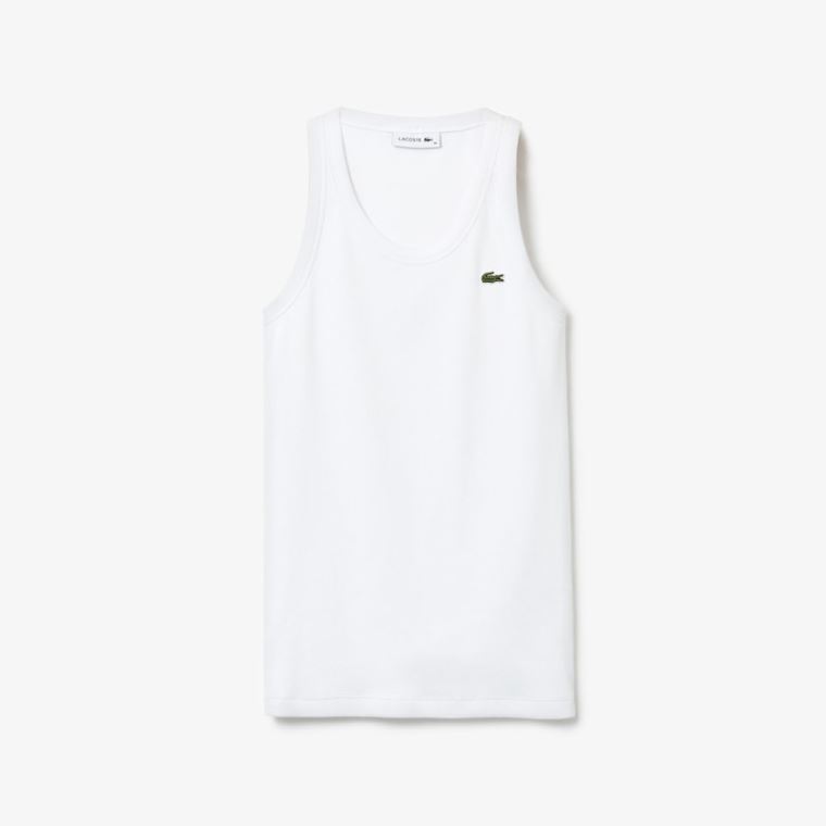 Lacoste Kolsuz Scoopneck Top Beyaz | iFJCWSKD