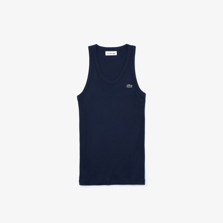 Lacoste Kolsuz Scoopneck Top Lacivert Mavi | MGzetRNS