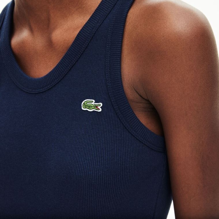 Lacoste Kolsuz Scoopneck Top Lacivert Mavi | MGzetRNS