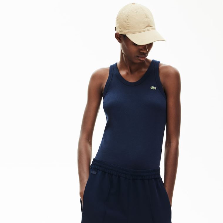 Lacoste Kolsuz Scoopneck Top Lacivert Mavi | MGzetRNS