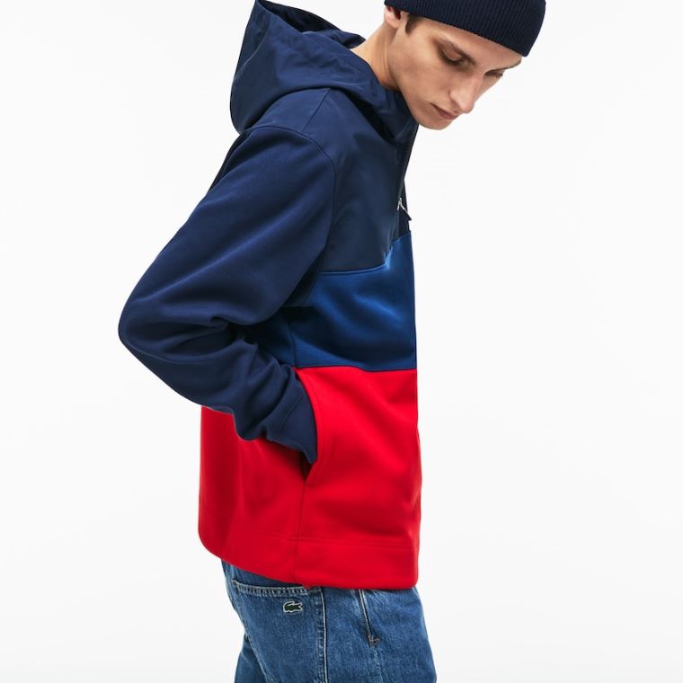 Lacoste Kukuletalı Colorblock Fleece Jersey Sweatshirt Lacivert Mavi Kırmızı | BBqFLmwB