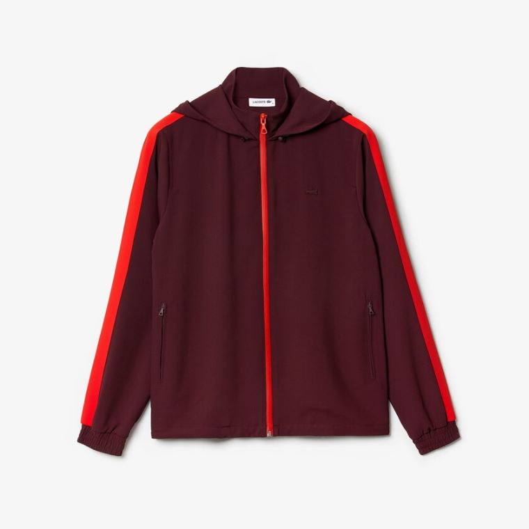 Lacoste Kukuletalı Zip-Up Sweatshirt Koyu Kırmızı Kırmızı | D78o9GWO