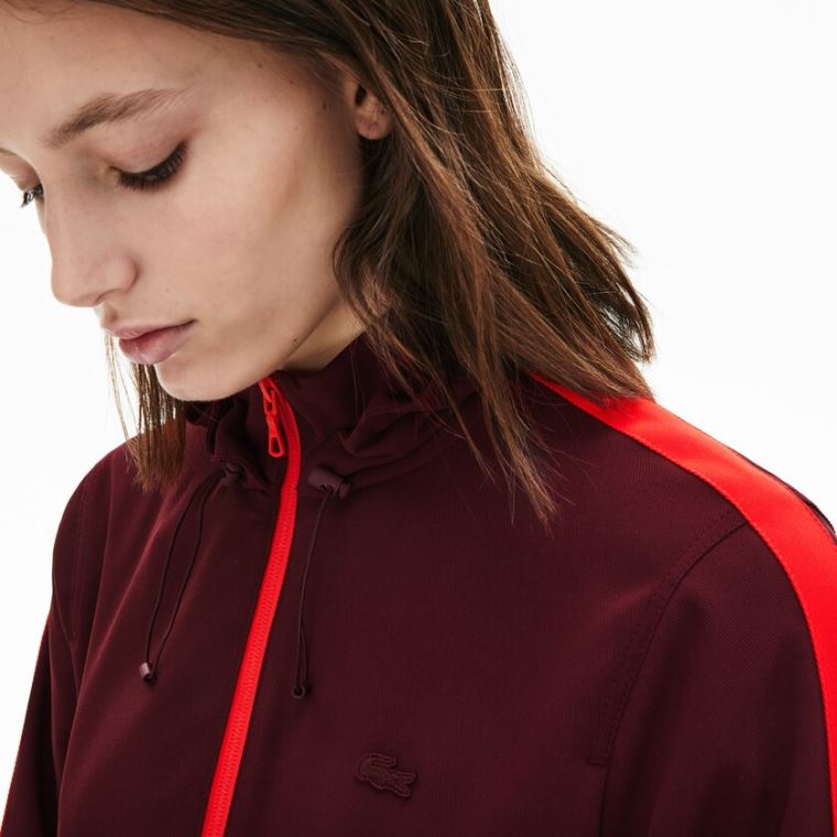 Lacoste Kukuletalı Zip-Up Sweatshirt Koyu Kırmızı Kırmızı | D78o9GWO