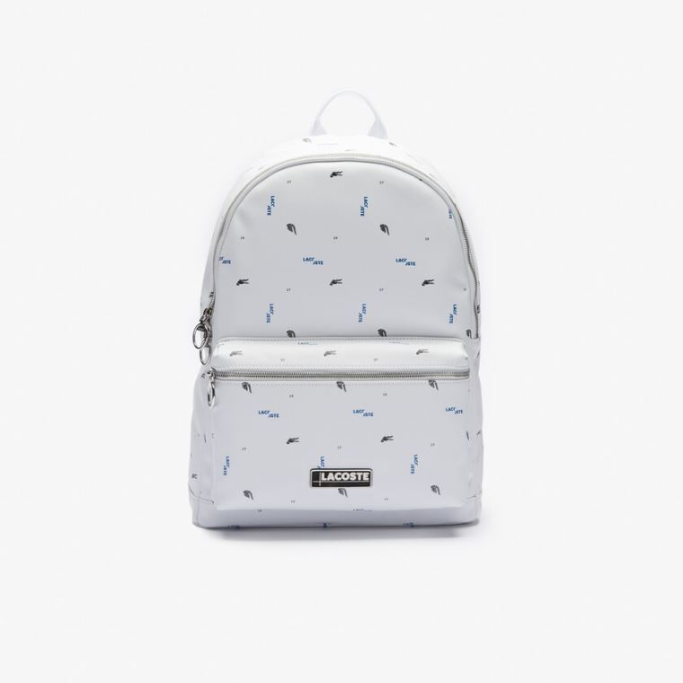 Lacoste LCST Printed Coated Kanvas Backpack Beyaz | lWgNxlKX