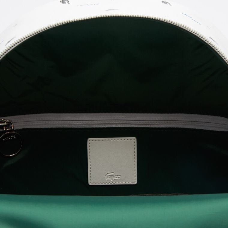 Lacoste LCST Printed Coated Kanvas Backpack Beyaz | lWgNxlKX