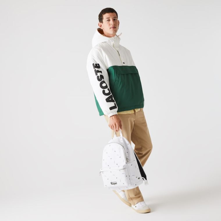 Lacoste LCST Printed Coated Kanvas Backpack Beyaz | lWgNxlKX