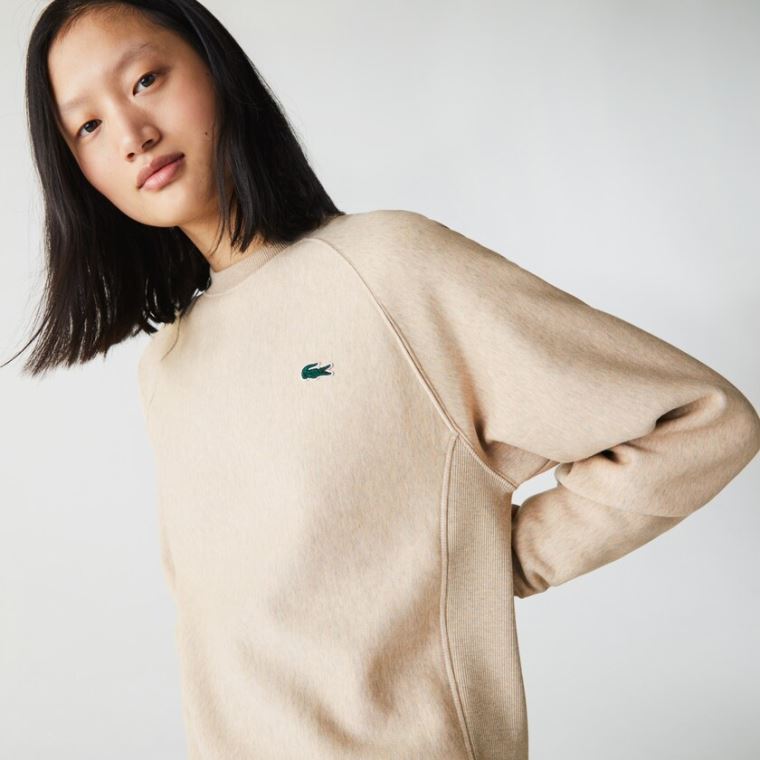 Lacoste LIVE Branded Fleece Sweatshirt Bej Rengi | wvF678Xu