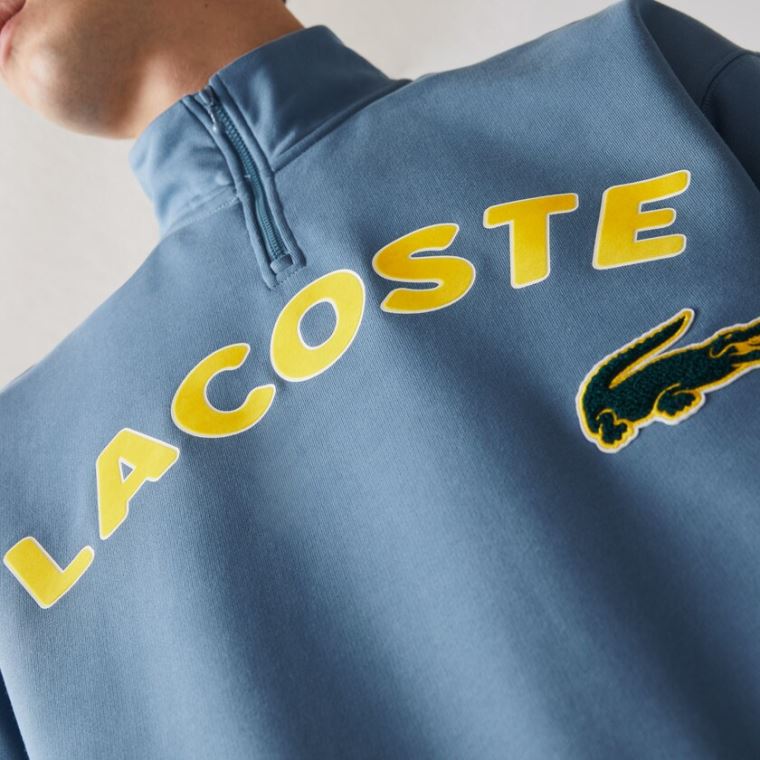 Lacoste LIVE Branded Pamuklu Fleece Sweatshirt Mavi | qdSorzA3