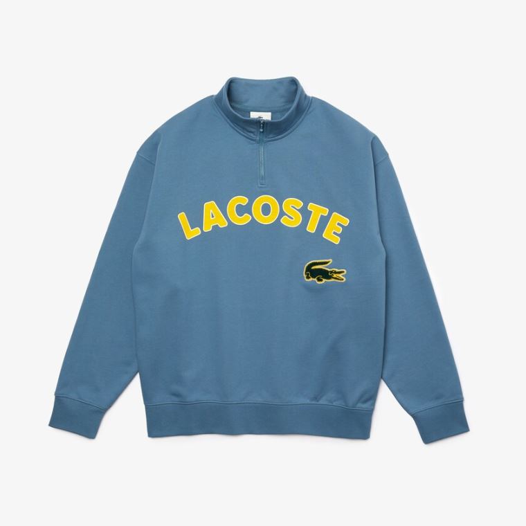 Lacoste LIVE Branded Pamuklu Fleece Sweatshirt Mavi | qdSorzA3