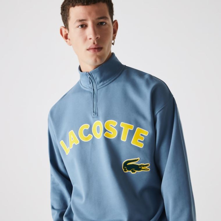 Lacoste LIVE Branded Pamuklu Fleece Sweatshirt Mavi | qdSorzA3