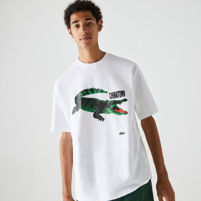 Lacoste LIVE Chinatown Market Collaboration Pamuklu T-shirt Beyaz | 9yGUvlDG