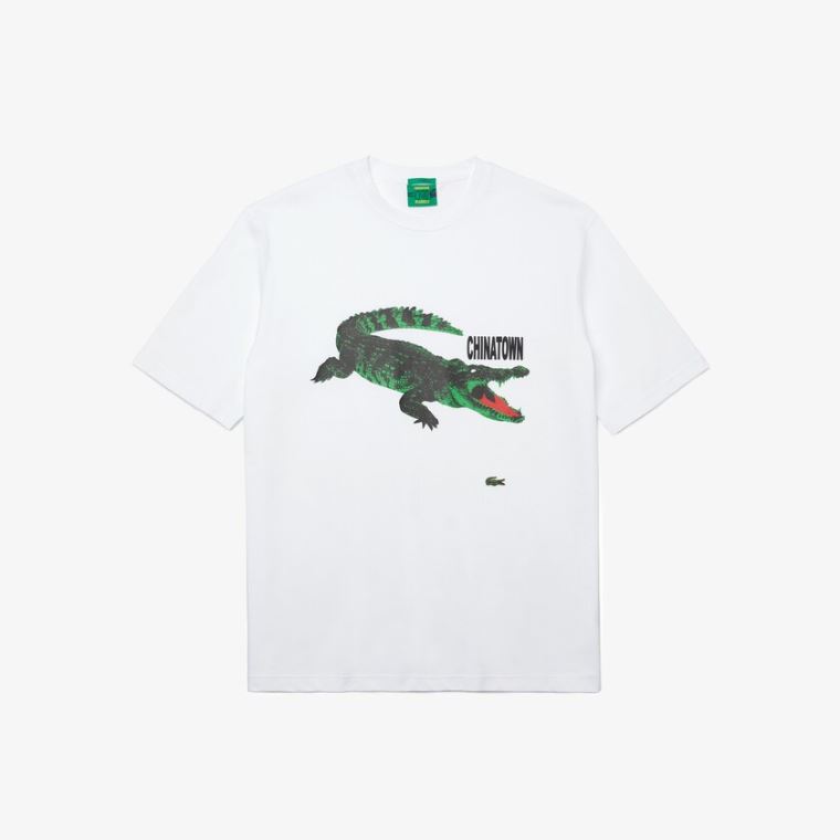 Lacoste LIVE Chinatown Market Collaboration Pamuklu T-shirt Beyaz | 9yGUvlDG