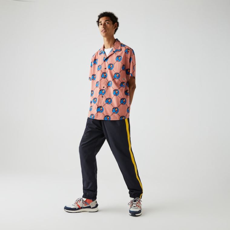 Lacoste LIVE Chinatown Market Collaboration Print Shirt Pembe Beyaz | C9IEbuu6