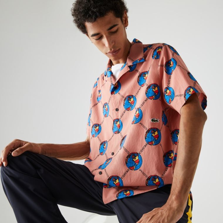 Lacoste LIVE Chinatown Market Collaboration Print Shirt Pembe Beyaz | C9IEbuu6