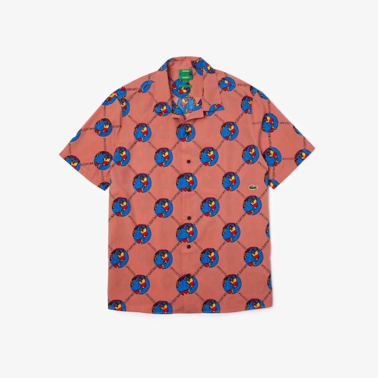 Lacoste LIVE Chinatown Market Collaboration Print Shirt Pembe Beyaz | C9IEbuu6