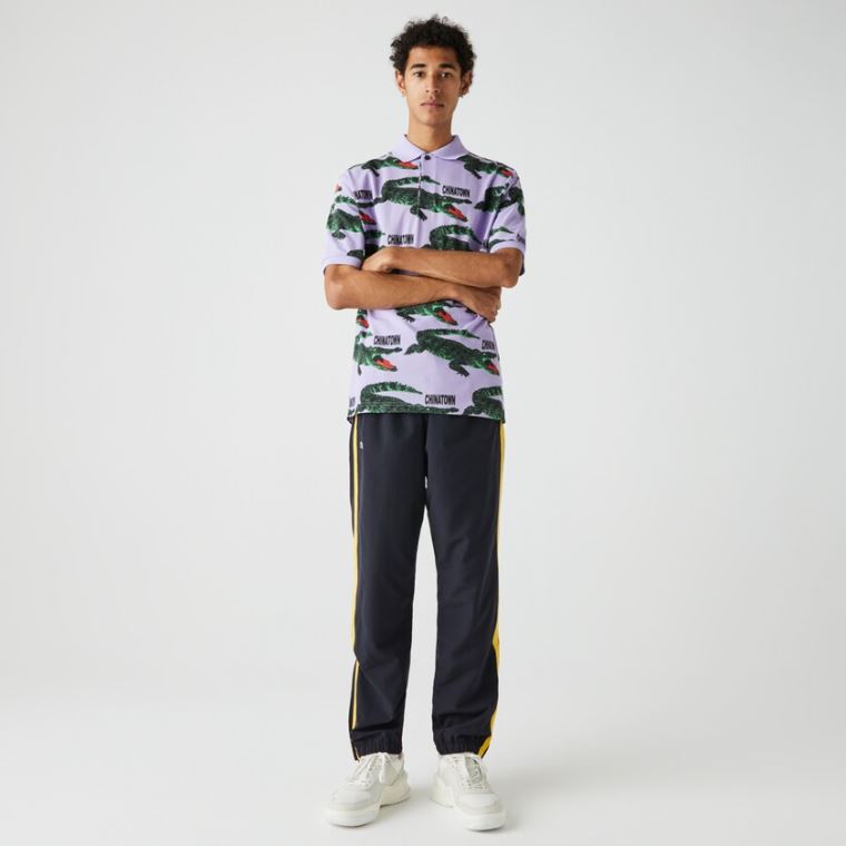 Lacoste LIVE Chinatown Market Collaboration Loose Fit Polo Shirt Mor Beyaz | tdbfLvbd