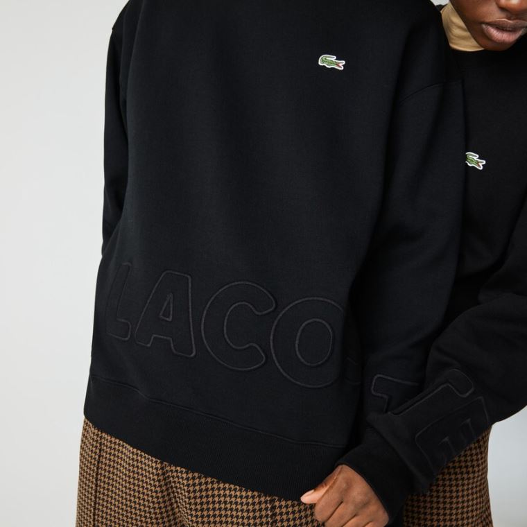 Lacoste LIVE Crew Neck Embroidered Pamuklu Blend Sweatshirt Siyah | PD2pBeyU