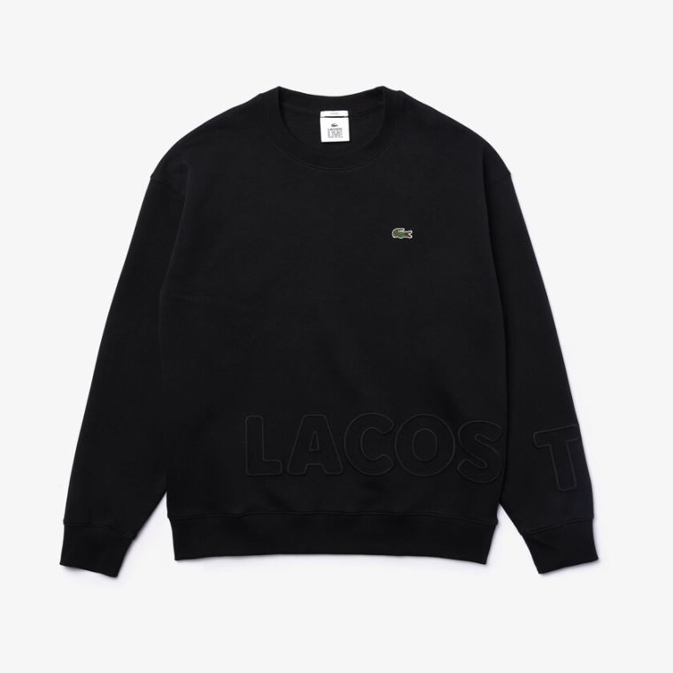 Lacoste LIVE Crew Neck Embroidered Pamuklu Blend Sweatshirt Siyah | PD2pBeyU