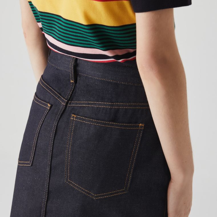 Lacoste LIVE Dark Denim Mini-Skirt Mavi | EE7NjyDf