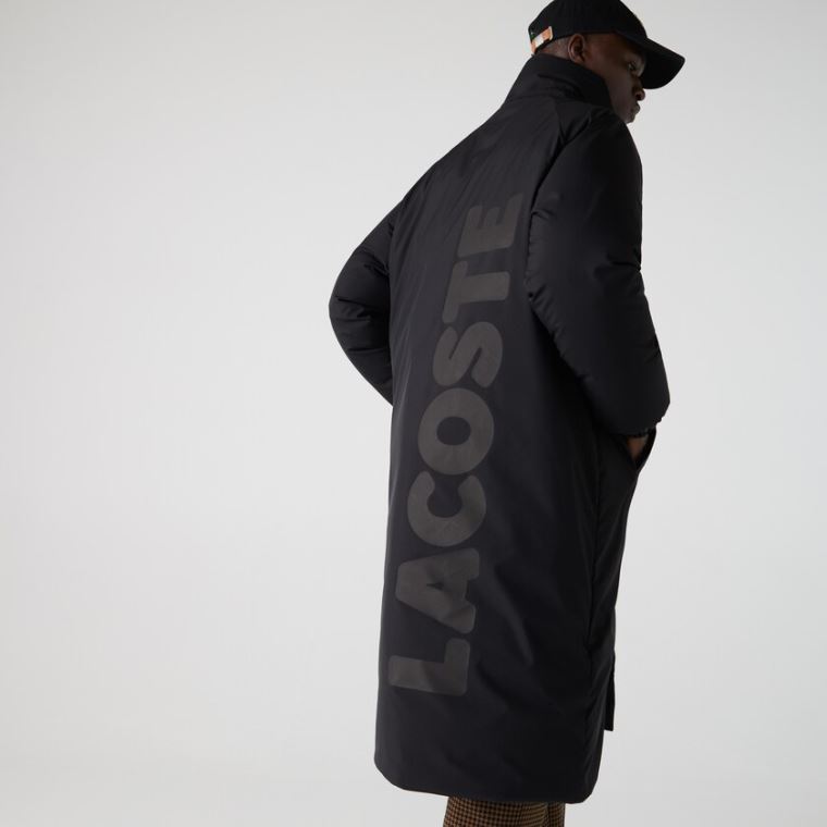 Lacoste LIVE Kukuletalı Su-Repellent Oversized Coat Siyah | T2B7KVkH