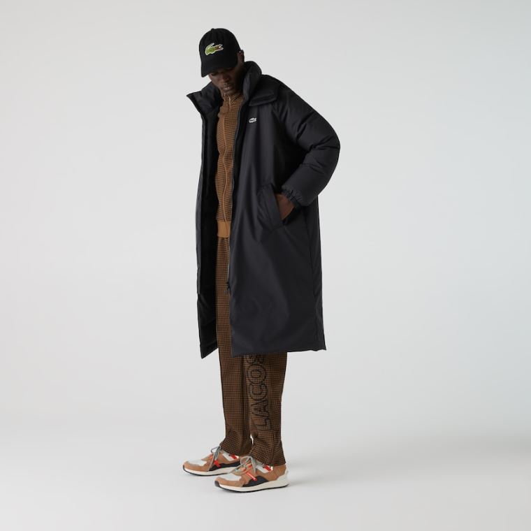 Lacoste LIVE Kukuletalı Su-Repellent Oversized Coat Siyah | T2B7KVkH