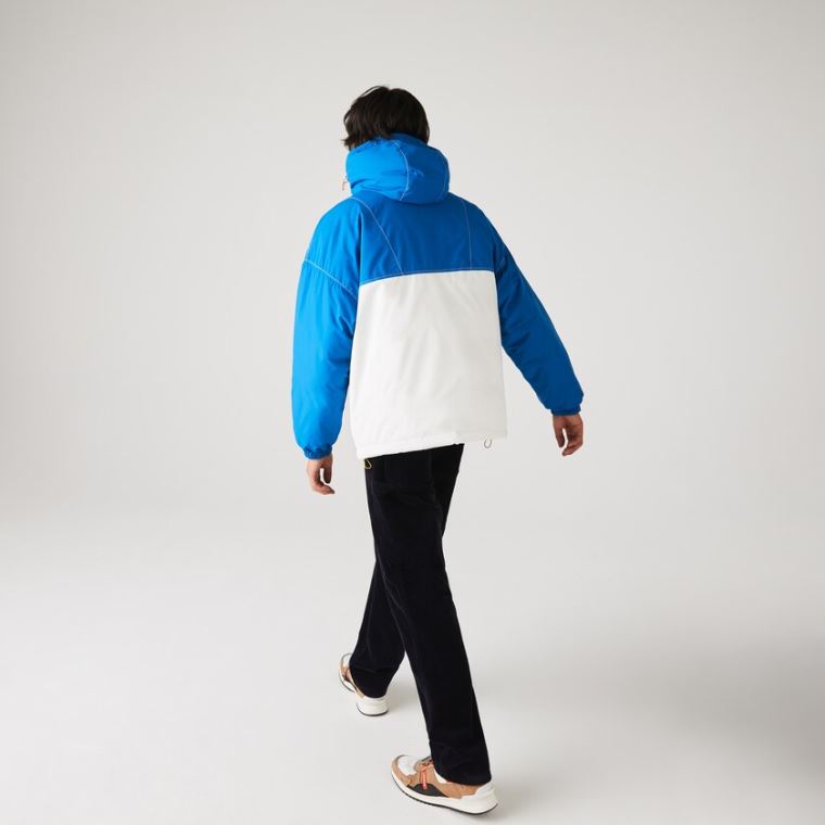 Lacoste LIVE Light Su-Repellent Kukuletalı Colorblock Coat Mavi Beyaz | QpZJko9L