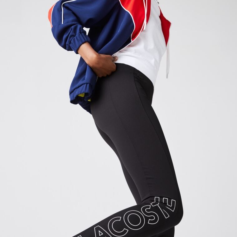 Lacoste LIVE Logo Printed Leggings Siyah Beyaz | GaJW2U7H