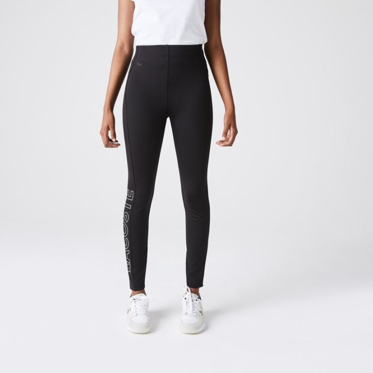 Lacoste LIVE Logo Printed Leggings Siyah Beyaz | GaJW2U7H