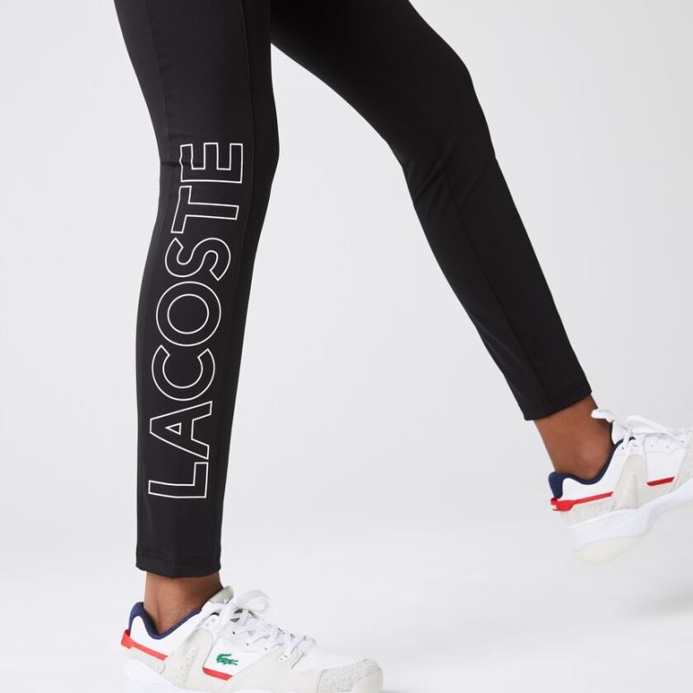 Lacoste LIVE Logo Printed Leggings Siyah Beyaz | GaJW2U7H