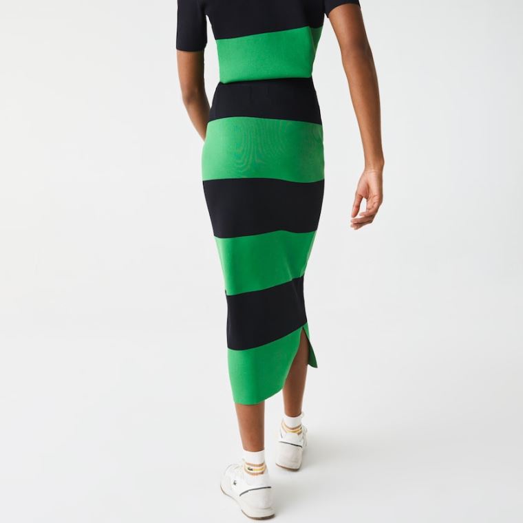 Lacoste LIVE Long Striped Knit Skirt Yeşil Lacivert Mavi | MM1b6Yd5