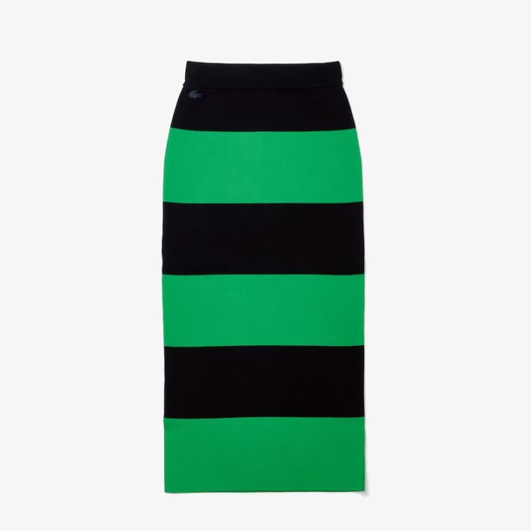 Lacoste LIVE Long Striped Knit Skirt Yeşil Lacivert Mavi | MM1b6Yd5