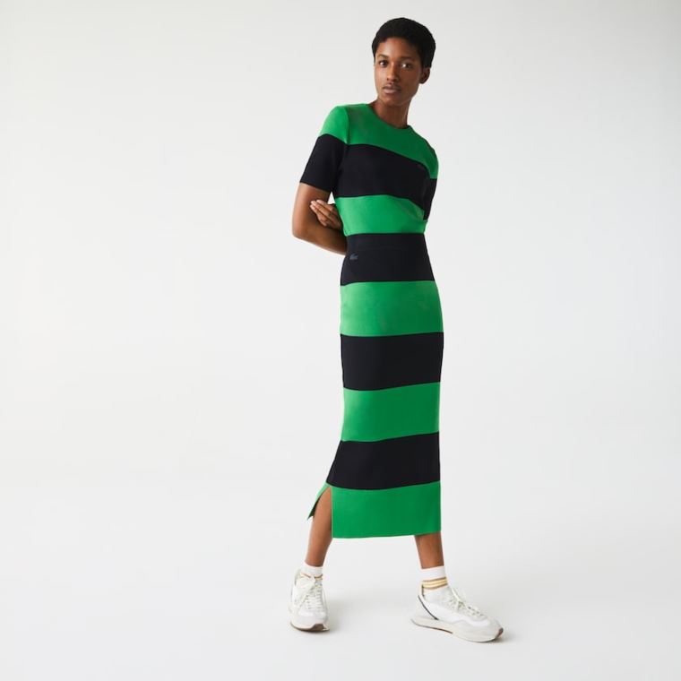 Lacoste LIVE Long Striped Knit Skirt Yeşil Lacivert Mavi | MM1b6Yd5