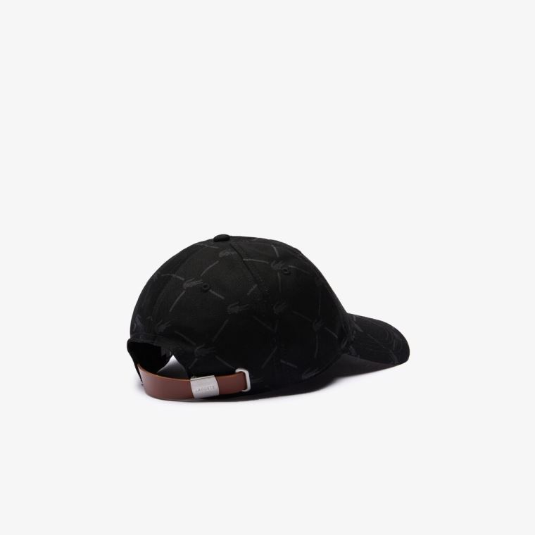 Lacoste LIVE Monogram Printed Pamuklu Cap Siyah | TXRpZQMm