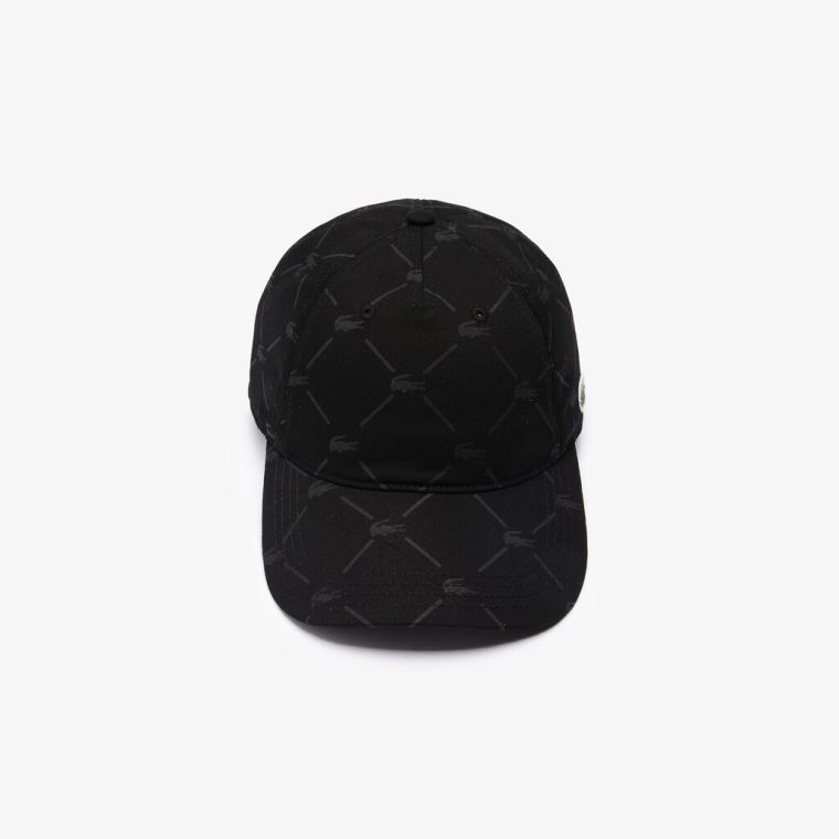 Lacoste LIVE Monogram Printed Pamuklu Cap Siyah | TXRpZQMm