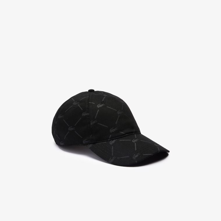 Lacoste LIVE Monogram Printed Pamuklu Cap Siyah | TXRpZQMm