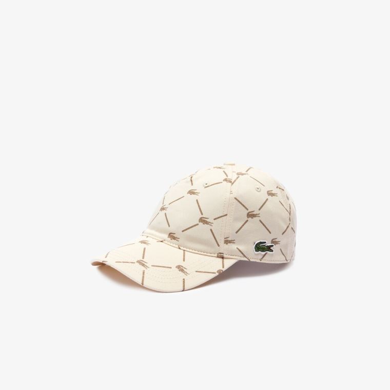 Lacoste LIVE Monogram Printed Pamuklu Cap Bej Rengi | nEx6C0bs