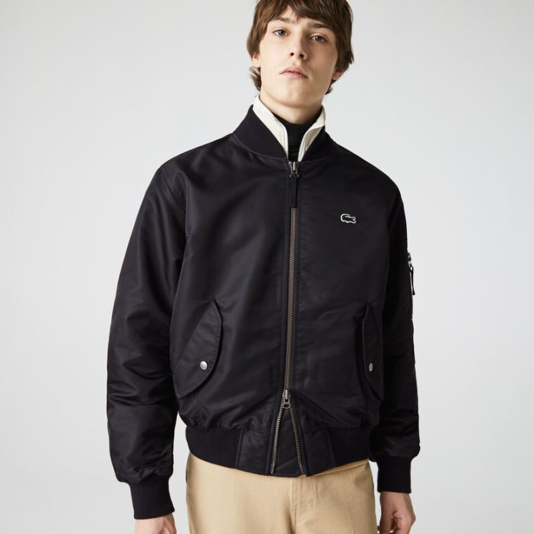 Lacoste LIVE Oversized Contrast Bomber Jacket Siyah | qIoS23BB