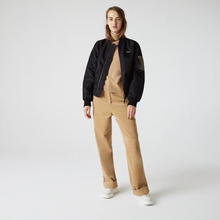 Lacoste LIVE Oversized Contrast Bomber Jacket Siyah | qIoS23BB