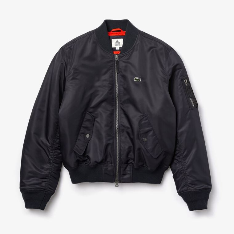 Lacoste LIVE Oversized Contrast Bomber Jacket Siyah | qIoS23BB