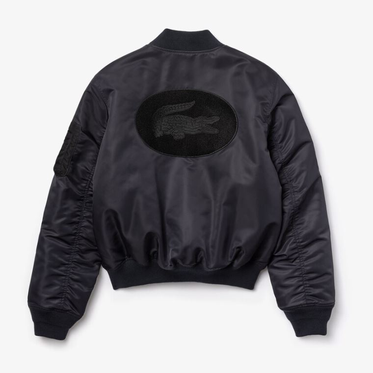 Lacoste LIVE Oversized Contrast Bomber Jacket Siyah | qIoS23BB