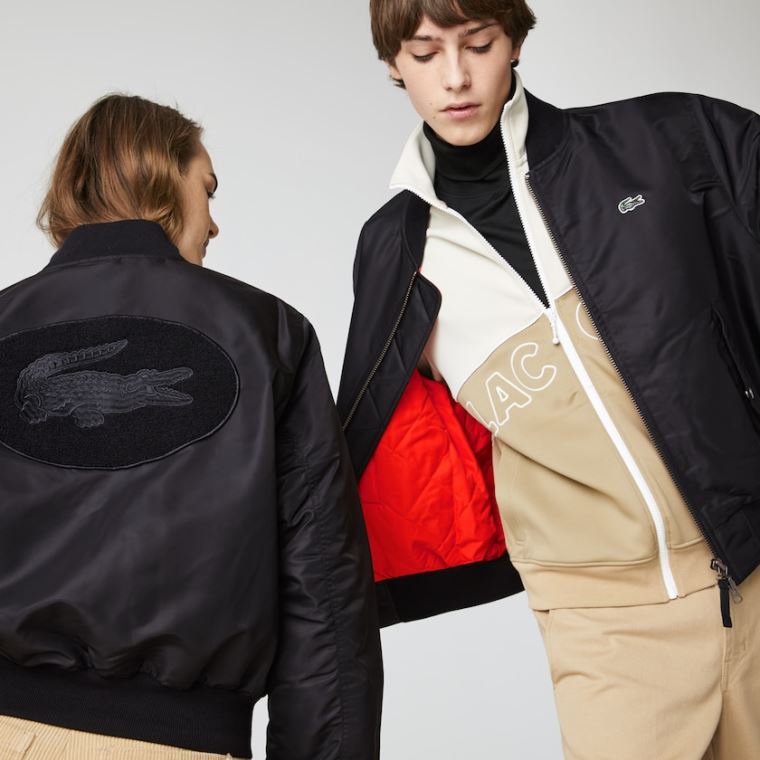 Lacoste LIVE Oversized Contrast Bomber Jacket Siyah | qIoS23BB