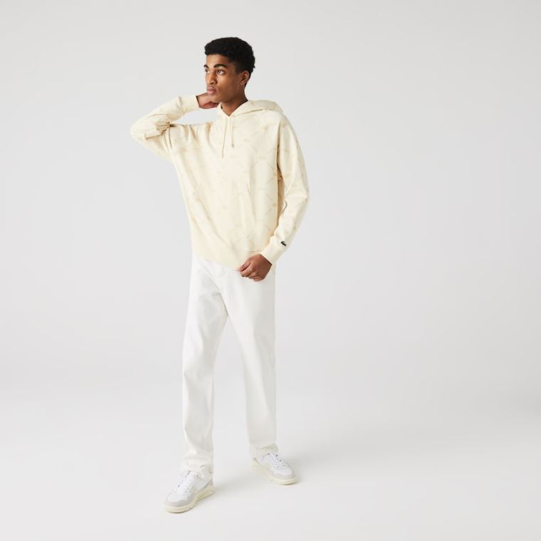 Lacoste LIVE Relaxed Fit Kukuletalı Monogram Pamuklu Sweatshirt Bej Rengi | 6sBPMvbI