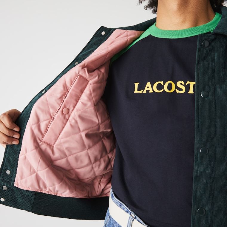 Lacoste LIVE Ribbed Velvet Bomber Jacket Koyu Yeşil | WuxjJps8