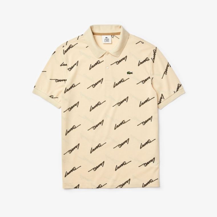 Lacoste LIVE Standard Fit Print Pamuklu Piqué Polo Shirt Bej Rengi | 5aXxEsDp