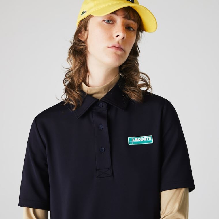 Lacoste LIVE Straight Cut Badge Flowing Polo Elbise Lacivert Mavi | LeOq0aHE