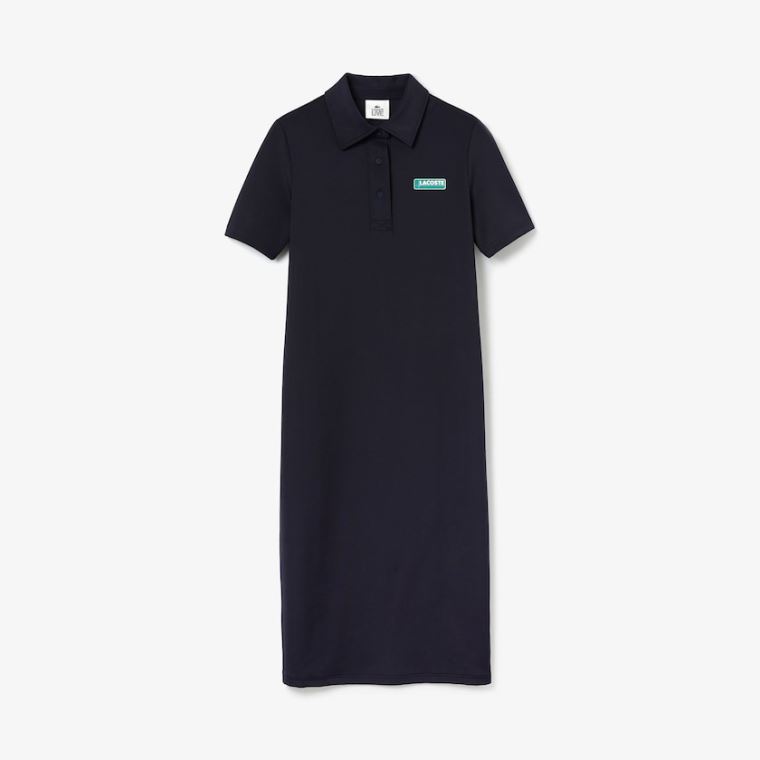 Lacoste LIVE Straight Cut Badge Flowing Polo Elbise Lacivert Mavi | LeOq0aHE