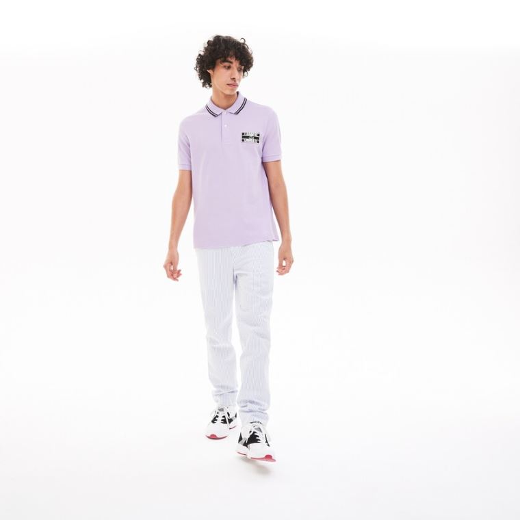 Lacoste LIVE Striped-Collar Pamuklu Piqué Polo Shirt Mor Siyah | Za0FNQqj